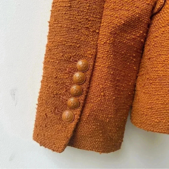 L'agence Kenzie Double-Breasted Tweed Blazer - Dark Caramel - Size 10 - Picture 10 of 14